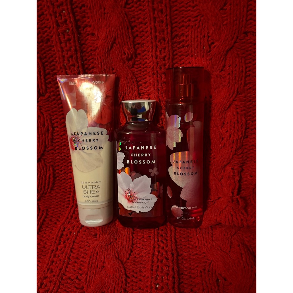 Bath & Body Works Japanese Cherry Blossom Set Mist Body Cream Shower Gel 3pc New